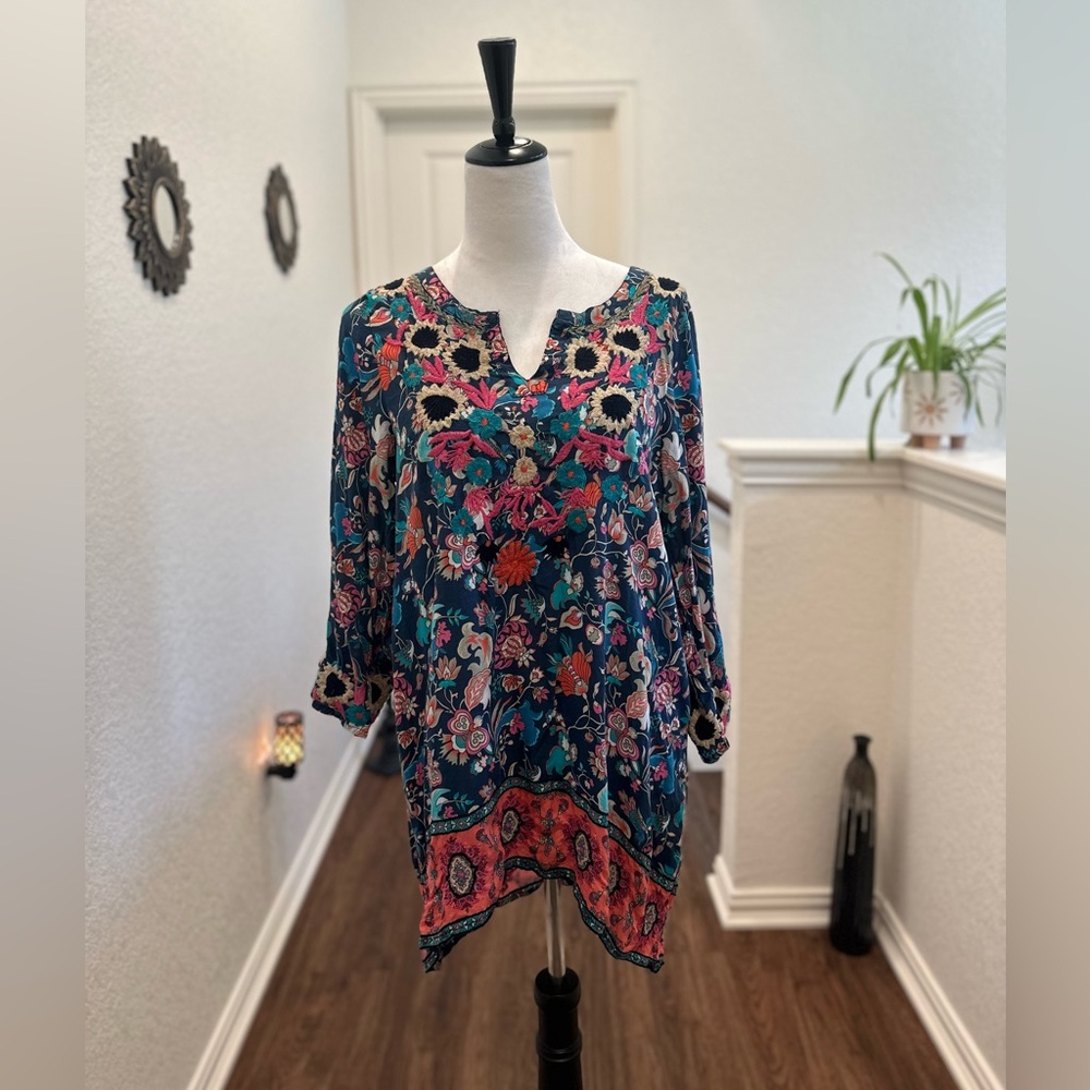 Floral Women's Top - Blue and Pink